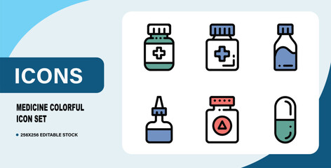 Medicine Colorful Icon Set Bubdle