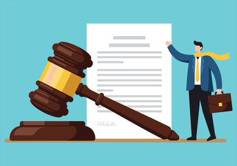 Wooden gavel and law book symbolize justice and legal authority in a courtroom