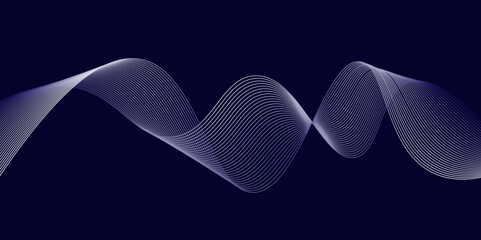 Abstract vector background with black wavy lines.  Digital frequency track equalizer. Stylized line art background. Vector illustration. Wave with lines created using blend tool. modern simple lines.