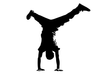 a black silhouette of a man doing a handstand black, handstand, leg, man, silhouette, stand , Generative art.