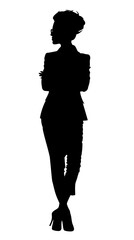 a black silhouette of a woman on a white background black, silhouette, stand, woman , Generative art.