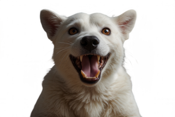 White dog smiling happy pet animal canine teeth open mouth portrait on transparent background