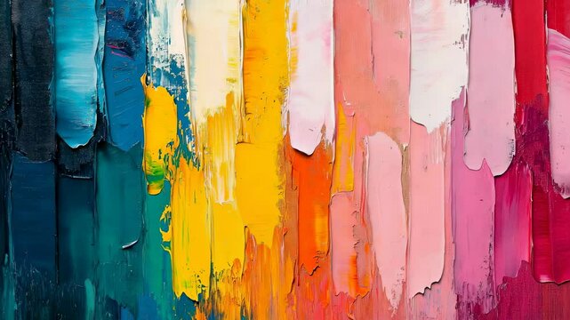 Vibrant abstract painting with textured brushstrokes featuring bold swathes of colorful paint in a modern artistic composition