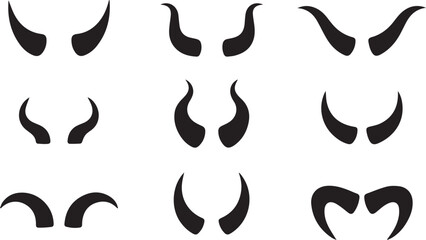 Collection of Devil Horns Silhouette Vector Illustration Set Dark Style