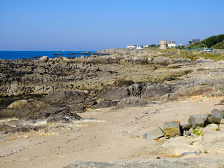Rocks on the wild coast between Batz sur Mer and Le Croisic, in the Loire-Atlantique department in western France