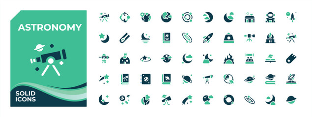 Astronomy colorful solid icon set. Featuring galaxy, cosmos, planet, universe, space and more. Flat icons set. Space icon set. Signs for web and mobile app. © Hashi