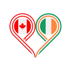 friendship concept. heart symbol icon of canada and ireland flags. vector illustration isolated on white background