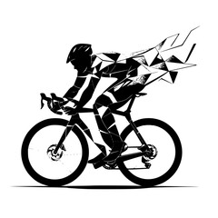 Fototapeta premium a black and white illustration of a person riding a bike, abstract art abstract, art, bicycle, bike, black, cyclist, illustration, man, person, ride, silhouette , Generative art.