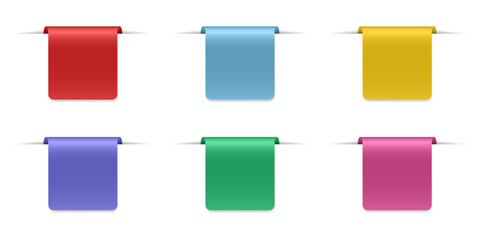 Set of rounded bookmarks. Folded sheets of paper. Multicolored labels with shadows