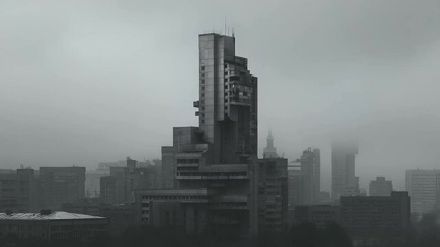 Brutalist Architecture in Moody Grayscale Tones
