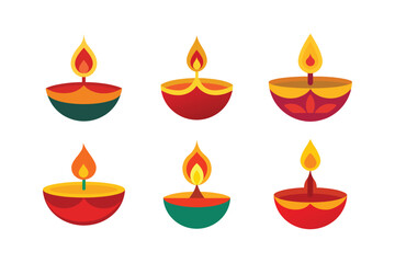 A set of colorful Diwali Diya vector illustration