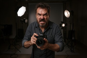 Angry photographer in photo studio