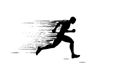 black silhouette of an abstract athlete running a race abstract, athlete, black, man, race, run, run with, runner, silhouette , Generative art.