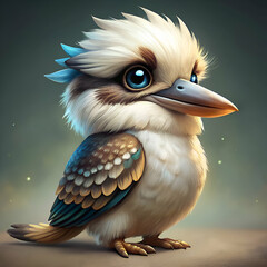 Cute Kookaburra in a digital art style. Adorable pose with a neutral background.