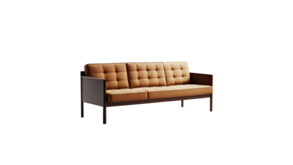 Mid-Century Modern Sofa with Button-Tufting and Dark Wood Frame