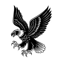 Obraz premium an illustration of a bald eagle flying with wings outstretched and claws out bald, bird, black, claw, eagle, fly, illustration, wing , Generative art.