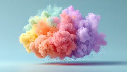 Fototapeta premium Colorful powder explosion, pastel colors flying in the air, white background, studio shot, centered composition, high-resolution photography, hyper-realistic details, close-up shot, soft lighting, 