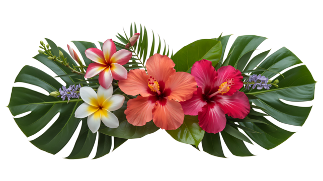 Colorful Tropical Flower and Leaf Arrangement