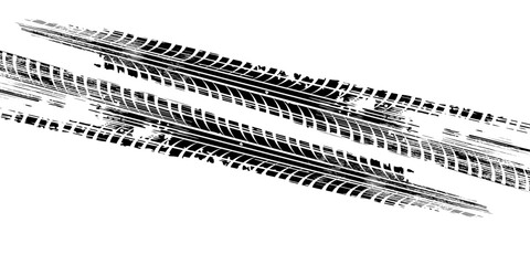 Grunge tire track, wheel braking marks. Truck, car or motorcycle tread pattern silhouette. Auto race, motorsport, speed racing design element. eps 10