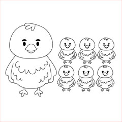 A cute duck cartoon in black and white outline, KDP, kids, line art, coloring book page , Illustration