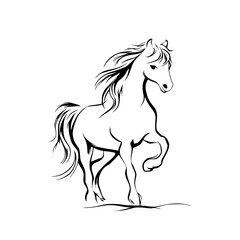black and white image of a running horse black, horse, image, silhouette, stand , Generative art.