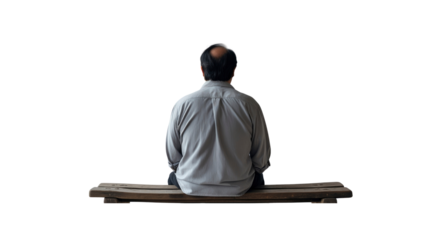 Contemplative Man Sitting on a Wooden Bench, Back View