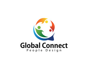 global connect logo creative design concept people network chat consulting