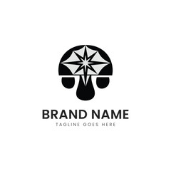 Stylized logo featuring a mushroom design with a star, representing creativity and exploration in a modern, monochromatic look.