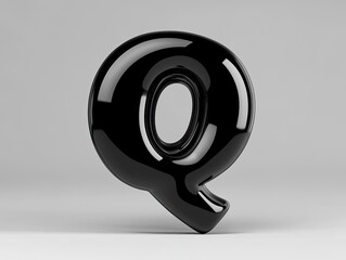 Black glossy capital letter Q on a light gray background