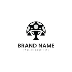 Stylized black and white mushroom logo design with a cup base, symbolizing creativity and growth, suitable for culinary or environmental brands.