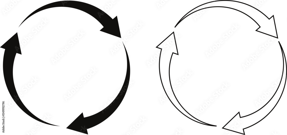 Poster black round rotate arrow. reload arrow. outline arrow vector illustration.