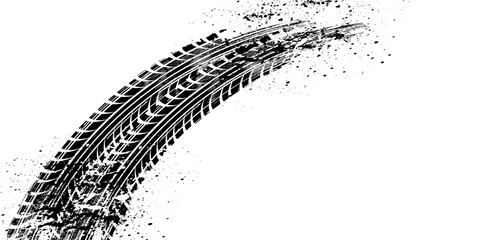 Grunge tire track, wheel braking marks. Truck, car or motorcycle tread pattern silhouette. Auto race, motorsport, speed racing design element. eps 10