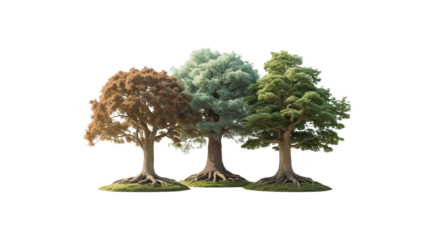 Three Trees Representing the Four Seasons Autumn, Winter, Spring, Summer