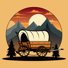 Covered wagon on open trail silhouette