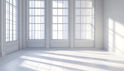 Obraz premium Empty white room with window and plant. 3d render illustration.