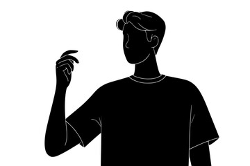 silhouette of a young man in a black t - shirt pointing his finger to the side black, finger, hand, icon, man, point, sign, silhouette, t shirt, young , Generative art.