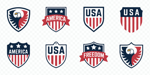usa themed eagle shield logo collection with freedom, stars, and stripes vector