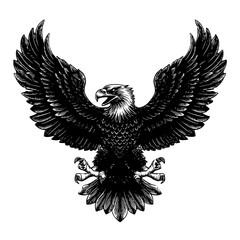 Obraz premium an illustration of a bald eagle spreading its wings bald, bird, black, eagle, illustration, wing , Generative art.