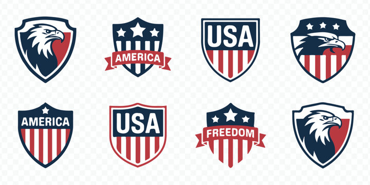 american shield logos featuring eagle, stars, stripes for patriotic identity vector