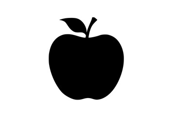 a black silhouette of an apple with a leaf on a white background apple, black, icon, illustration, leaf, logo, silhouette , Generative art.