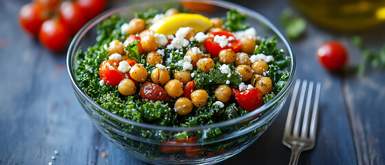 Fresh Kale Salad with Roasted Chickpeas and Cherry Tomatoes