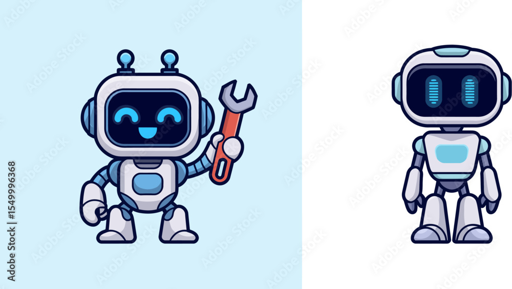 Poster cute robots cartoon vector illustration ai artificial intelligence machine learning robotics automat