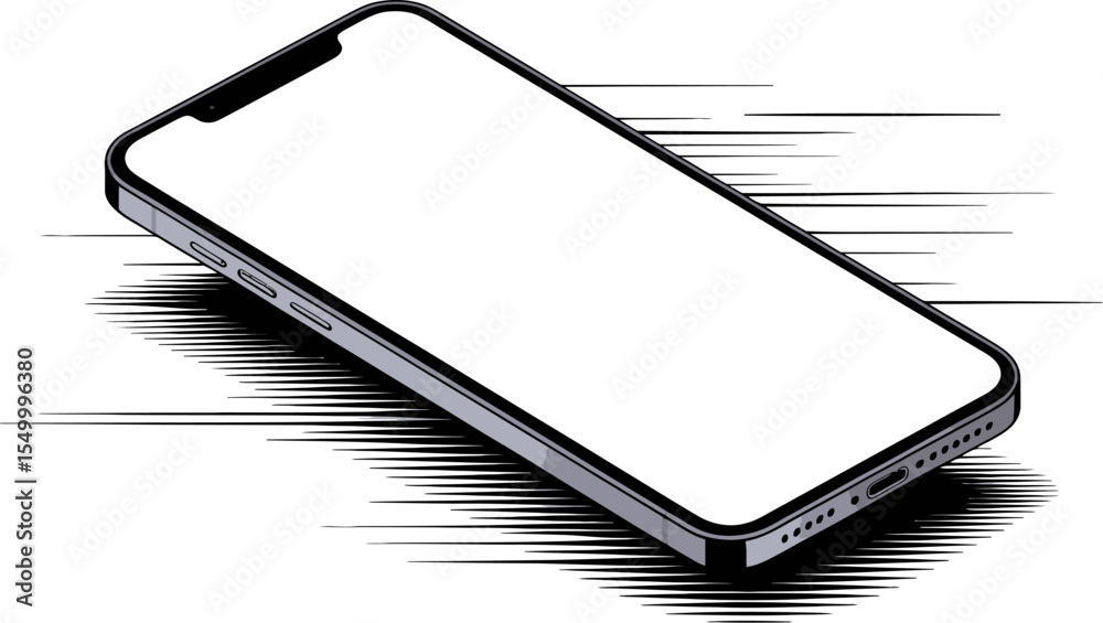 Poster isometric smartphone mockup with blank screen for app design and mobile interface presentation templ