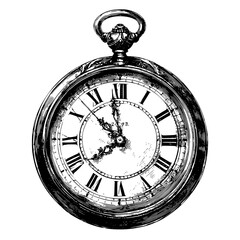 a black and white picture of an antique clock or pocket watch antique, black, clock, drawing, engraving, old, photo, picture, pocket watch , Generative art.