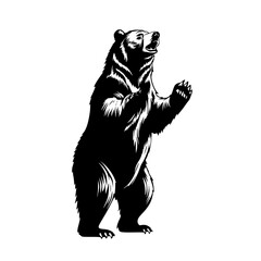 Obraz premium a black and white illustration of a bear standing on its hind legs bear, black, brown, illustration, leg, silhouette, stand , Generative art.