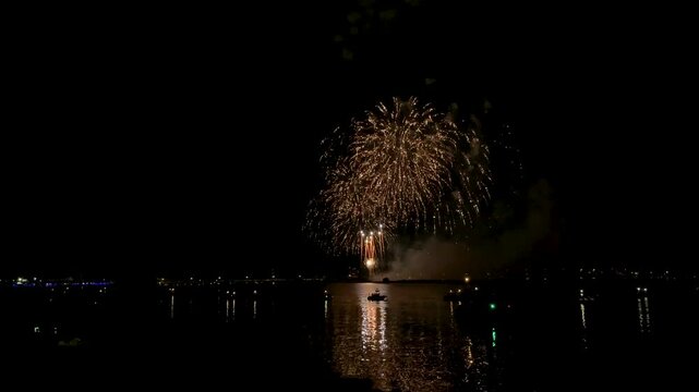 Amateur video of Japanese summer fireworks celebration in Kuwana City, Mie Prefecture.