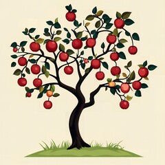Abundant Red Apples on a Lush Fruit Tree Graphic Illustration for Harvest Season