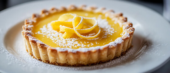 Lemon Tart with Spiralized Peel and Powdered Sugar