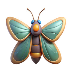 PNG Moth 3D illustration cartoon character, cute stylized animal isolated on transparent background.