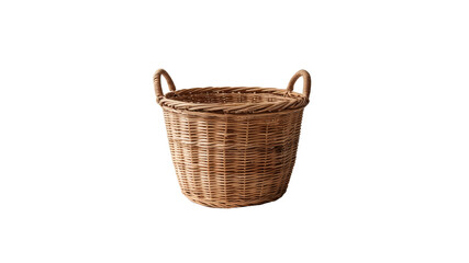Obraz premium Rustic Wicker Basket with Handles, Round Storage Container